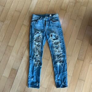 & Denim Blue Distressed Women's Ripped Jeans